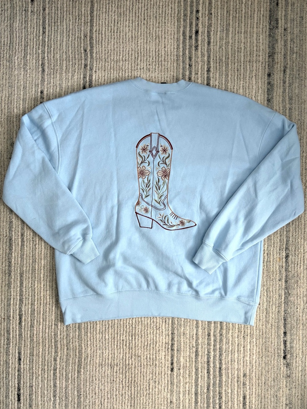 Light Blue Sweatshirt with Embroidered Western Boot Size XS